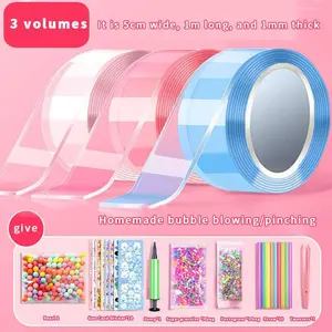 DIY 40-Piece Nano Bubble Tape Kit with Balloon Inflator, Dual-Sided Adhesive Plastic Bubble Tape, Homemade Bubble Blowing Pinching, Crafting Projects, Party Gifts & Novelty Toys