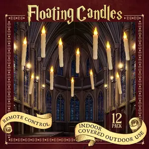 Realistic LED Floating Candles 12-Piece Magic Wand Remote Control Smokeless Flameless Flickering Warm Light Battery Powered for Halloween Christmas Birthday Weddings Home Decors Indoor Covered Outdoor Use