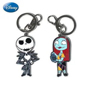 1PC Disney Officially Licensed The Nightmare Before Christmas Jack Sally Colored Pewter Keyring Couple Metal Keychain Bags Accessories Cute Valentine's Birthday Christmas Anniversary Day Gifts
