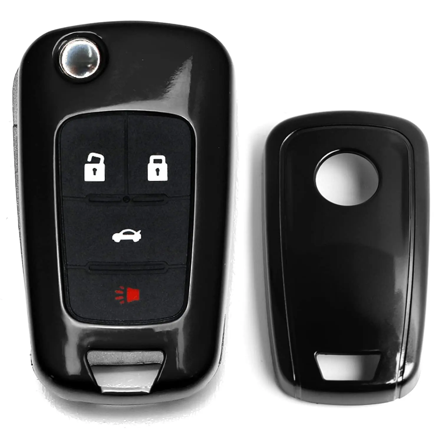 iJDMTOY Exact Fit Glossy Black Smart Key Fob Shell Cover For Chevy Camaro Cruze Malibu SS Spark Volt, For GMC Terrain 3 4 5 Buttons Folding Key Fob