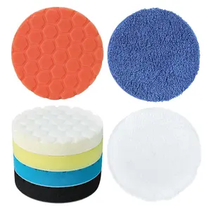 Buffing Polishing Pads  Inch Pcs Foam Pad Kit with Hook and Loop for Car Buffer, Compound Cutting Sponge and Wool Polishing Pad Set for Automotive Detailing ( inch)