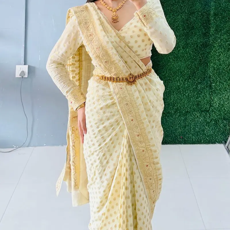 Women's Readymade Georgette Khaddi Saree with Matching Blouse
