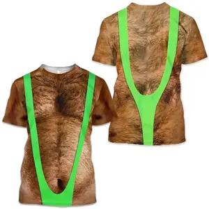 Funny Hairy Chest Men's Short Sleeve 3D T-Shirt, Realistic Hair Printed Graphic Tee, Novelty Casual Summer Top over print