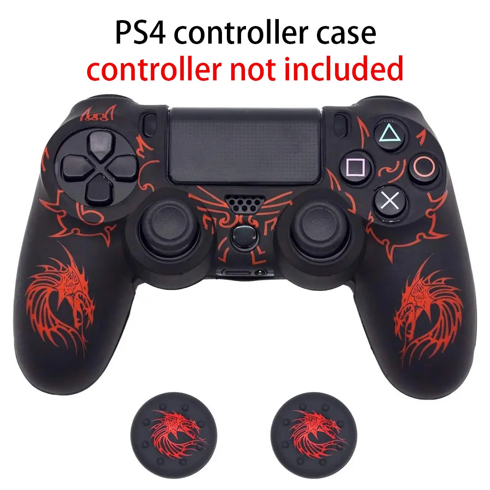 BRHE Anti-Slip Silicone Controller Skin with Anti-Slip Surface, Chinese Dragon Design 2 Thumb Grips (2 Dragon Carving Thumb Grip Caps), Protection Gaming Accessory for PS4 Slim/Pro Wireless/Wired Gamepad, Gaming Items Component