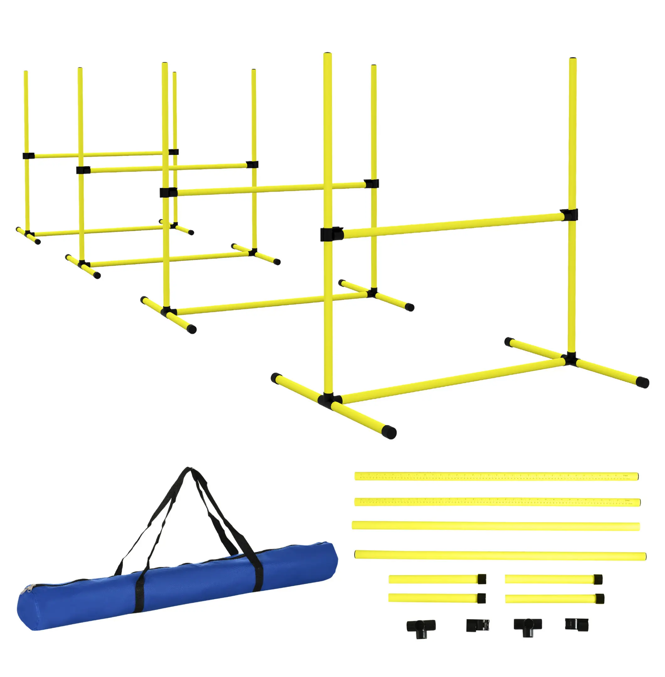 Dog Agility Training Kit - 4-Piece Plastic Adjustable Jump Set with Convenient Carry Bag - Outdoor Travel, Backyard, Park Play & Exercise Equipment for Small, Medium Dogs & Puppies