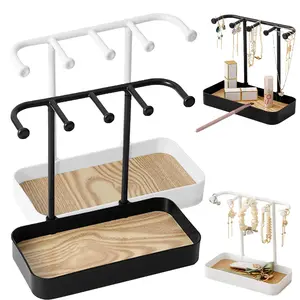 Jewelry Storage Box with Wooden Tray and Hook, Portable Design for Home Use, Jewelry Armoire Organizer, Suitable for Necklaces, Bracelets, Earrings, Rings