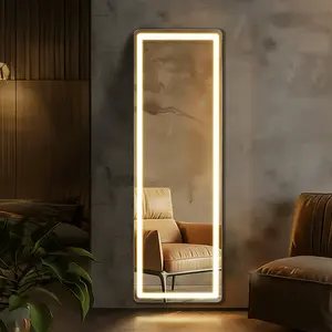 EDX LED 3 Color Lighting Full Body Mirror 60"x 16" Rectangle Floor Mirror with Lights Wall Mounted Free Standing Leaning for Home White