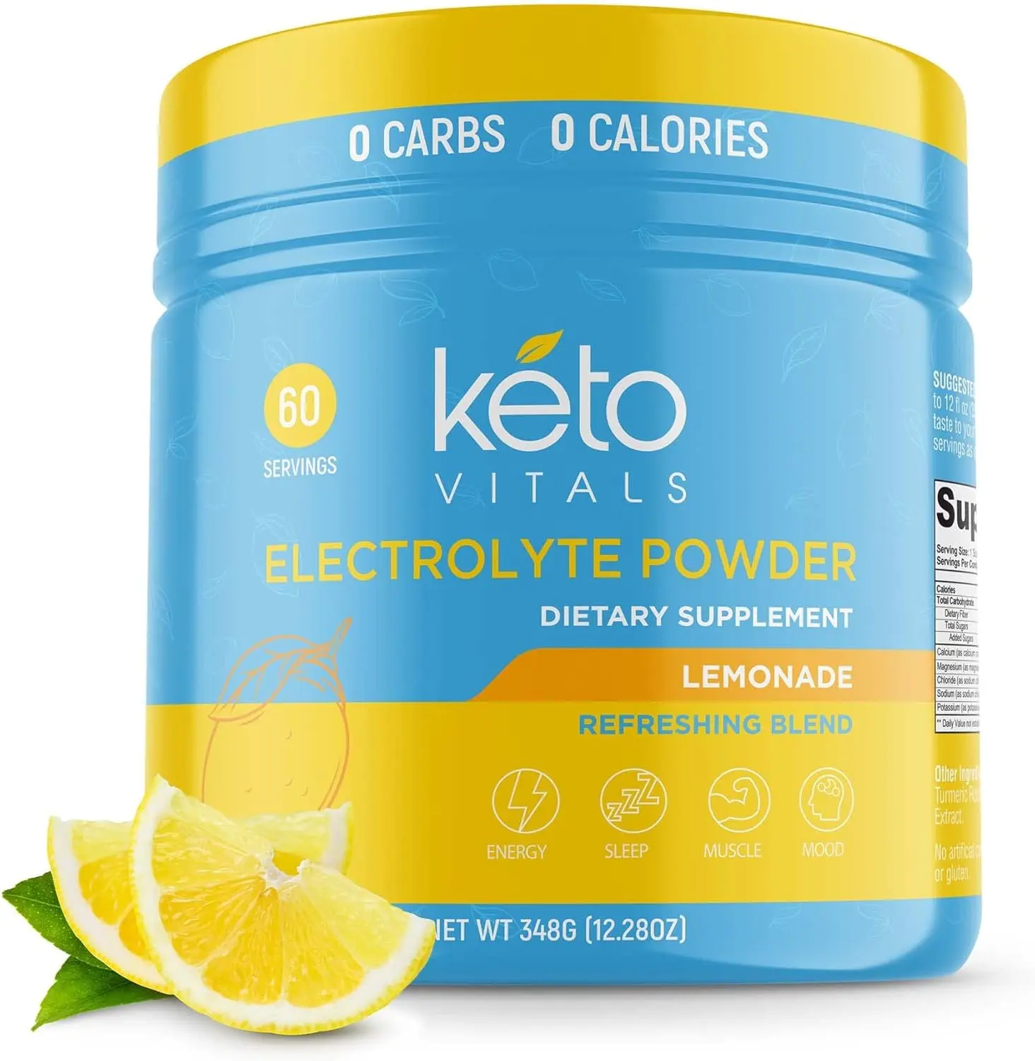 Keto Vitals Electrolytes Powder-Sugar Free Keto Electrolytes Powder with Potassium, Magnesium, Sodium, & Calcium - 60 Servings, Lemonade Supplement Fitness