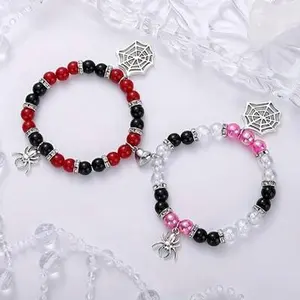 Magnetic Spider Web Pendant Bracelets - Red, Black & Pink Beads, Includes Silver Spider Web Pendant