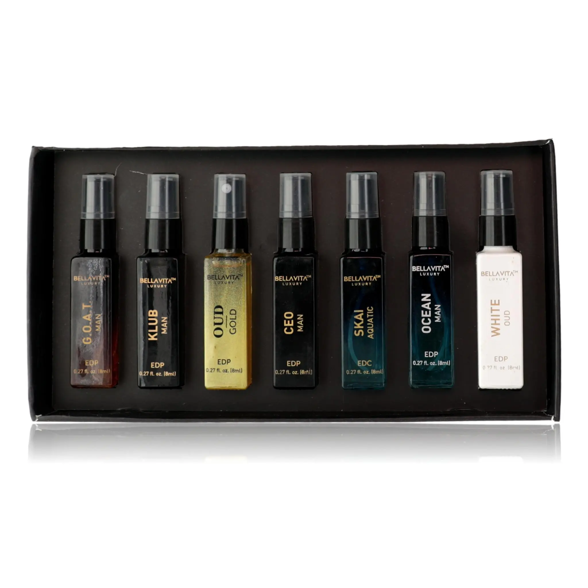 BELLAVITA Discovery Set, 7 Piece Perfume Sample Variety Pack with EDP & EDC, Unisex Fragrance Gift Box Set, Boxed Perfume Unisex Fragrance