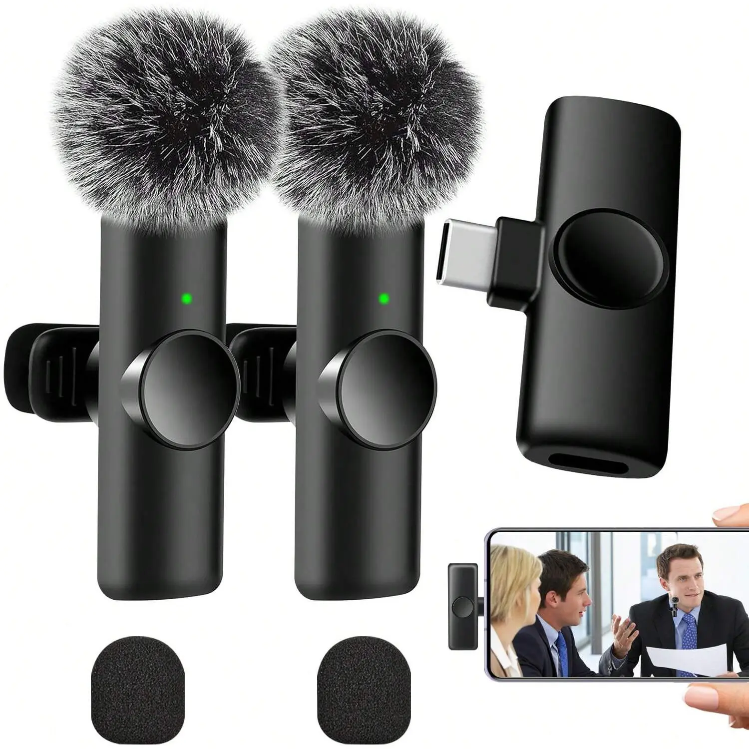 Wireless Lapel Microphone for iOS/Type-C, Plug-And-Play, High-Quality Sound, Smart Noise Reduction, Wireless Mic Receiver, Compatible with Android/iPhone/tablet, USB Rechargeable Mic