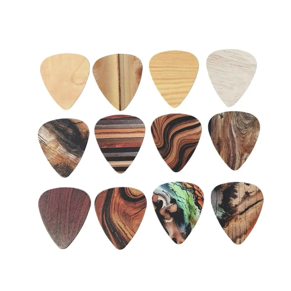 12 Unique Pattern Guitar Pick Set, 12pcs/set Different Wood Pattern Guitar Pick, Double Sided Printed Guitar Pick, Music Accessories For Guitar Ukulele, Acoustic Guitar Accessories