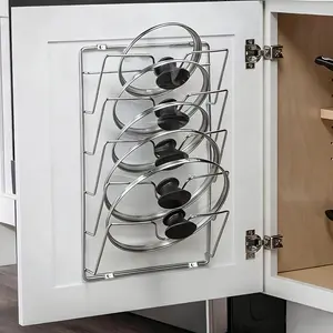 [1pc Hanging Pot Lid Organizer] 1pc Durable Metal Hanging Pot Lid Organizer, Multi-Tier Wall-Mounted Kitchen Storage Rack for Pots And Lids, Space-Saving Kitchen Accessory for Home And Restaurant Use