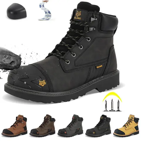 Men's Closed Round Toe Lace-Up Construction Work & Safety Boots - Slip-Resistant, Puncture-Proof Utility Contractor Footwear with Laces, All-Seasons Worker Gear,outdoorfun