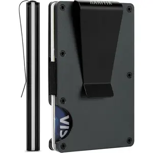 Minimalist Carbon Fiber Wallet for Men,  Clip  Strap Wallet, RFID Blocking Metal Wallet  Card Holder,Front Pocket Wallet