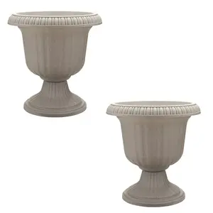 Southern Patio (2 Pack) 14" Outdoor Lightweight Resin Utopian Urn Planter, Stone