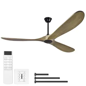 72-Inch Wood Blade Ash Brown Ceiling Fan, Remote Control for Porch Garage Shop