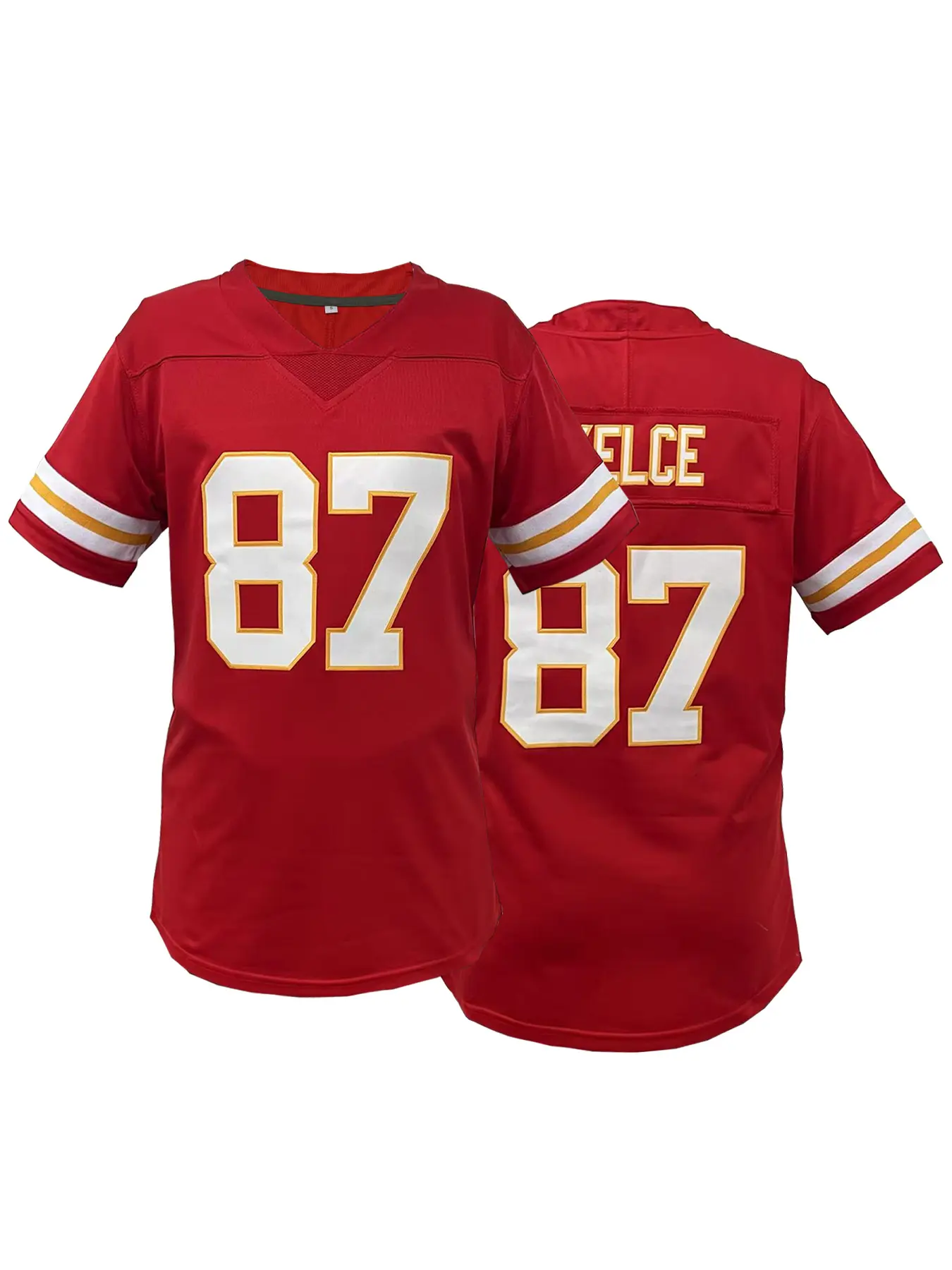 Women's 87 Stitched Football Jersey, V-Neck Breathable Short Sleeve T-Shirt, Chiefs Rugby Jersey, Sporty Loose Fit for Outdoor Sports & Casual Wear, Sports Tops, Sports Clothing, Athletic Tops