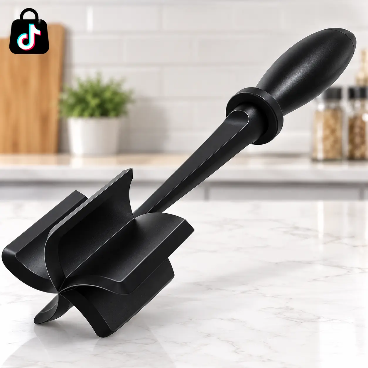 Ground Beef Meat Chopper, Hamburger Masher & Potato Masher | Heat Resistant Nylon Mix & Chop Kitchen Utensil, Nonstick, Dishwasher Safe, Black