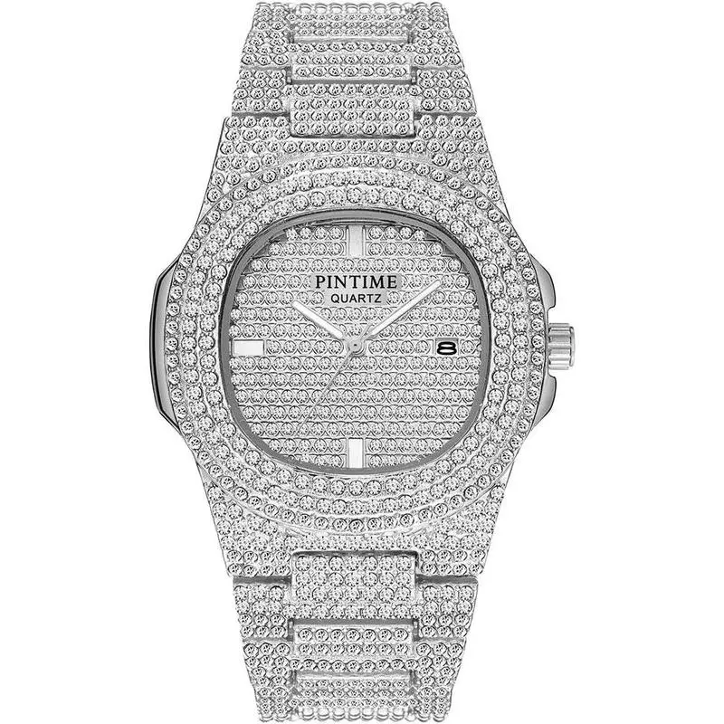 Men's/Womens Unisex  Watch Full Bling Iced-Out Cuban Watch Oblong / Wristwatch -Hop Stainless Steel Bracelet Watch