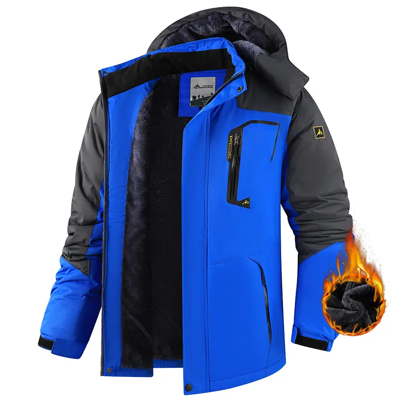 Men's Thermal Lined Parka - Water-Resistant Fleece Ski Jacket with Hood, Multi-Pocket Full Sleeves Body Fitted Athletic Outerwear for Skiing, Premium Outdoor Apparel with Letters, Sport Outdoor Clothing, Thermal Lined Outerwear, Snowboarding, Long Sleeve,