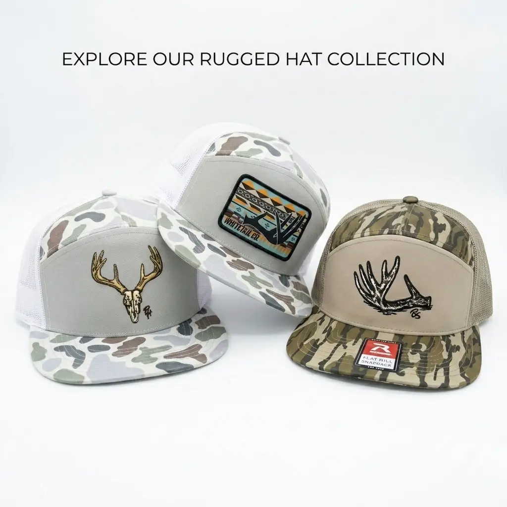 Deer Hunter Collection | Premium Whitetail Camo Trucker Hats Bundle | Antler Shed, Deer Skull & Whitetail Patch Snapback Caps | Hunting, Fishing & Outdoor Lifestyle Hat Collection
