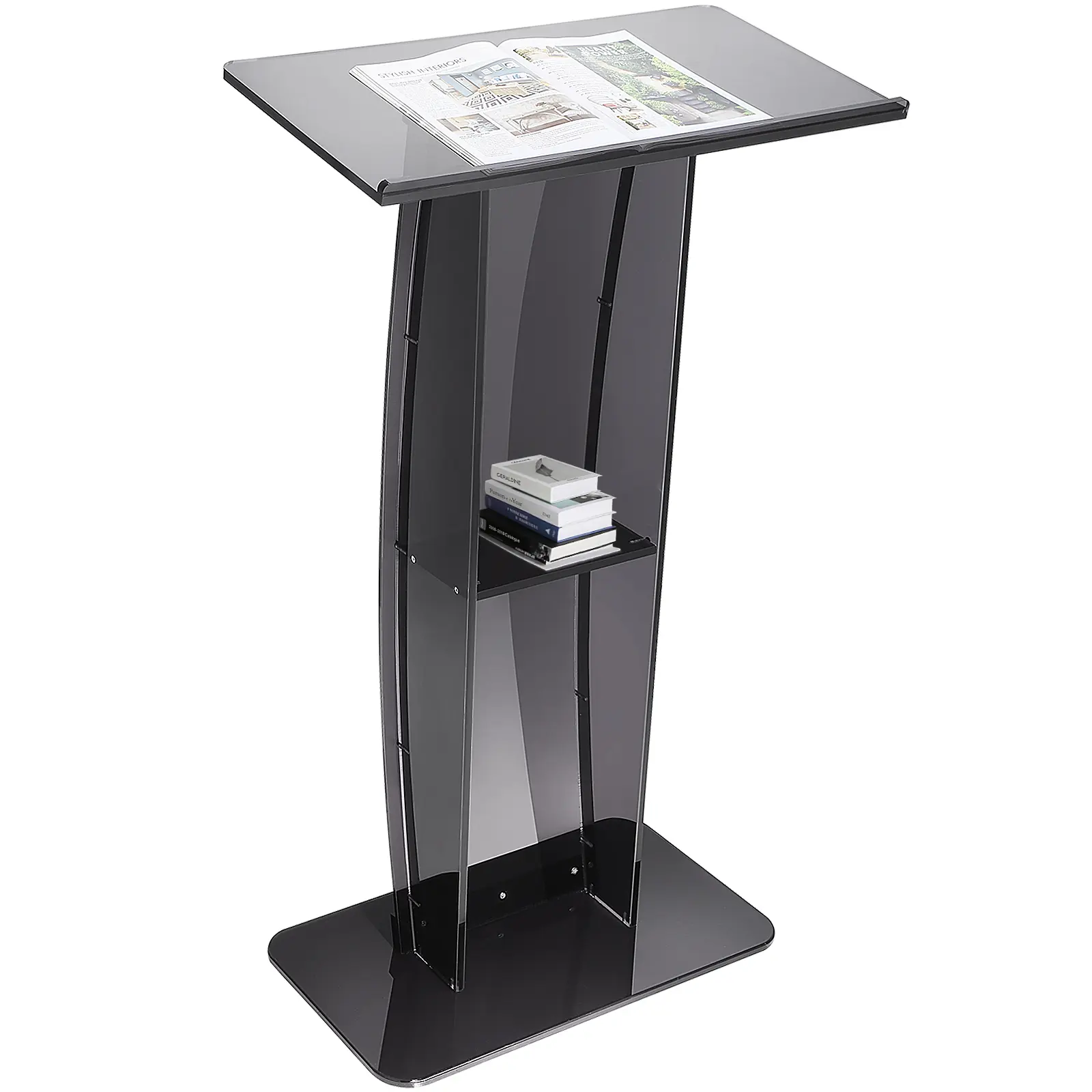 【Summerfinds】VEVOR Acrylic Podium 47" Acrylic Podium Stand with Wide Reading Surface & Storage ShelfFloor-standing Clear Pulpits Acrylic for Church Office SchoolBlack
