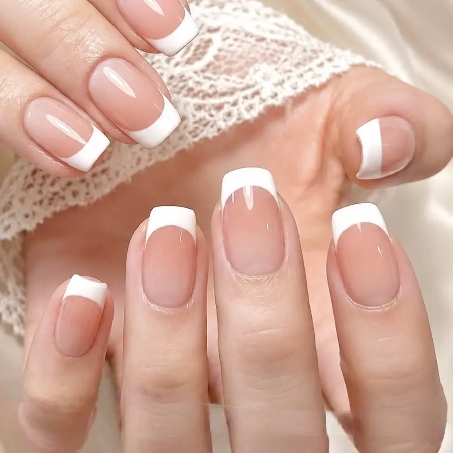 30 Pieces Press On Nails, Milky Mist Nude-Pink French Style with Classic White Tips, Removable Ready-To-Wear Sophisticated Nail Art Accessories