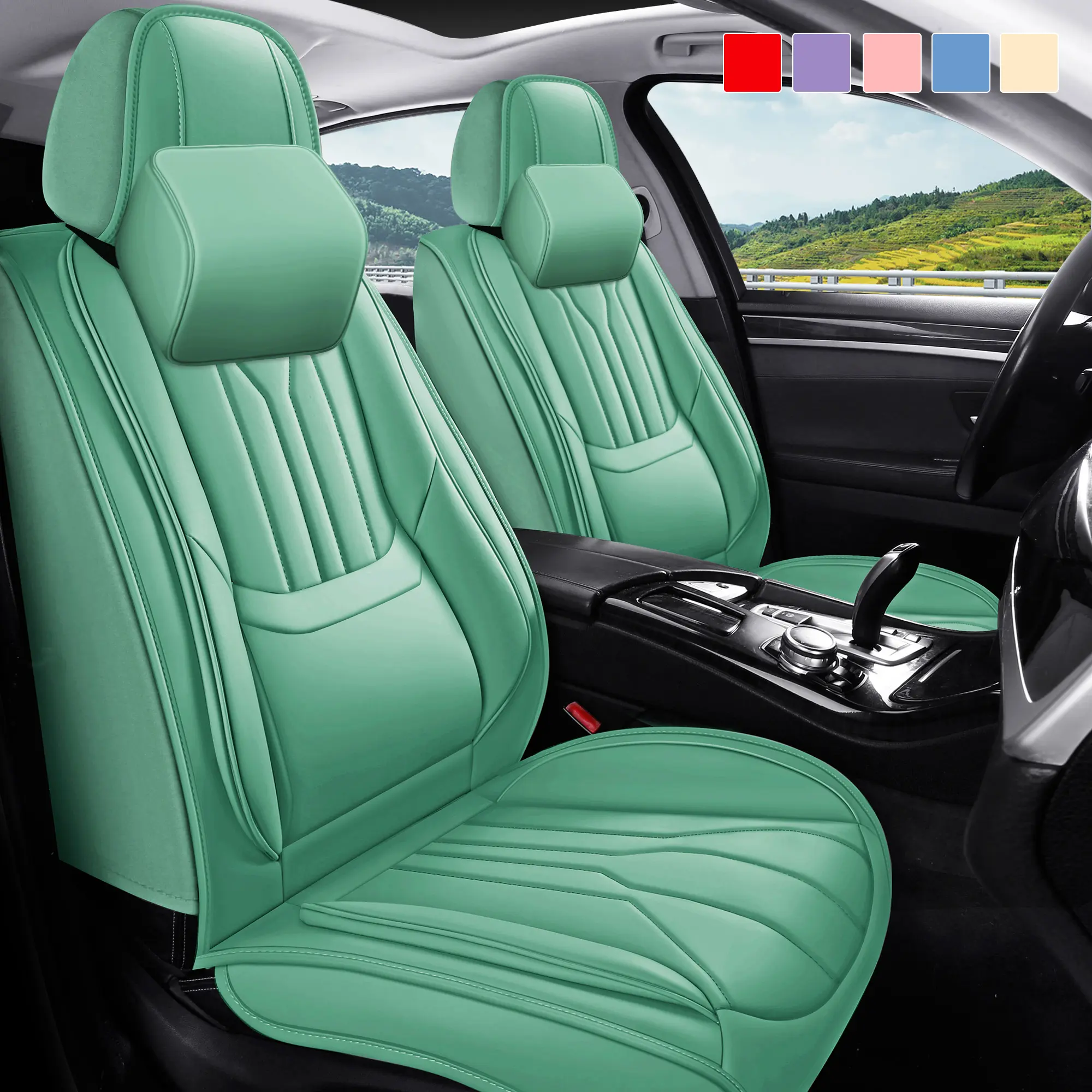 OTOEZ Multicolor Nappa Leather 5PCS Full Set Car Seat Covers - Car Seat Protectors, Waterproof Auto Interior Accessories with Lumbar Support, Easy to Install, Cars Accessories