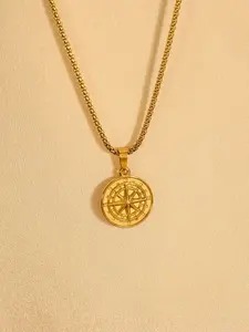 Men's Stainless Steel Compass Pendant Necklace, Viking Nordic Style Metalic Design, Daily Wear Jewelry for Men, Metallic Design