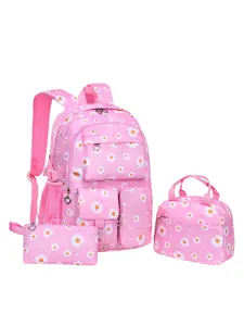 3-Piece Daisy Print Kids Backpack Set, Unisex Dual Shoulder Bags, Multi-Compartment Design, Large Capacity, Zipper Closure, Perfect for School & Travel, School Backpacks