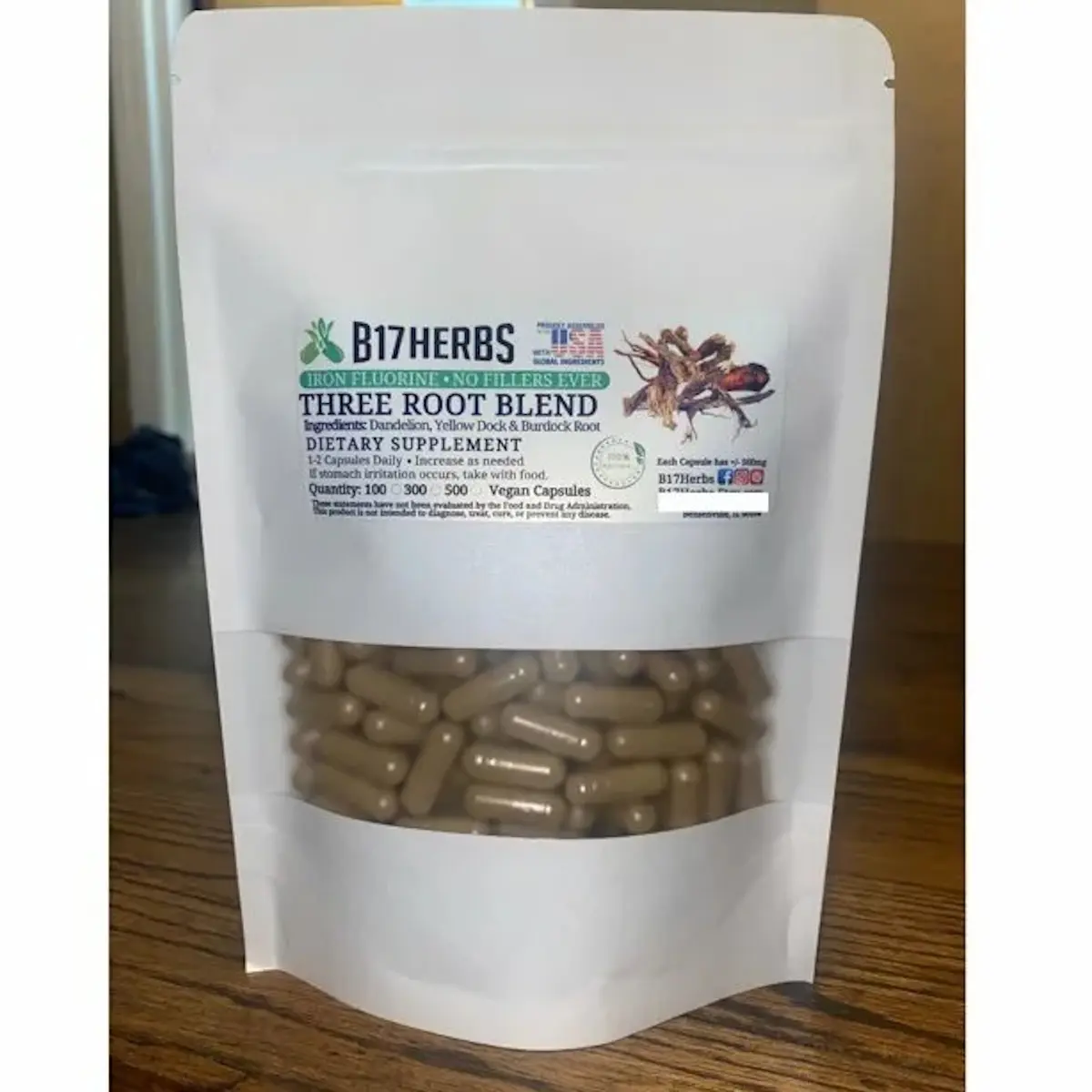 Three Root Blend - Dandelion, Yellow Dock - Burdock Root 100 Veggie Capsules Three Root Blend - Dandelion, Yellow Dock - Burdock Root 100 Veggie Capsules