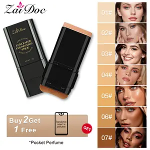 Zaidoc 7-color Dual -Ended Concealer Foundation Stick, 2-in-1 Long-Lasting Foundation and Concealer with Brush, Creamy Full Coverage for Dark Circles & Blemishes, Hydrating Olive & Camellia, 2.09 Oz