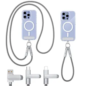 120W Fast Charging 2-in-1 Lanyard Cable | Hands-Free Anti-Theft Anti-Lost Crossbody/Wrist Strap | For iPhone17/16/15/Samsung/Type-C Lightning Cellphone/ Smartphone Devices Travel Charger Block Electronic