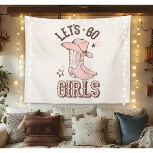 OXW Western Cowgirl Tapestry Wall Hanging for Bedroom, Pink Cowgirl Room Decor, Let's Go Girls, Western Room Decor, Vintage Country Tapestry for Bedroom College Dorm, 50×60 inches