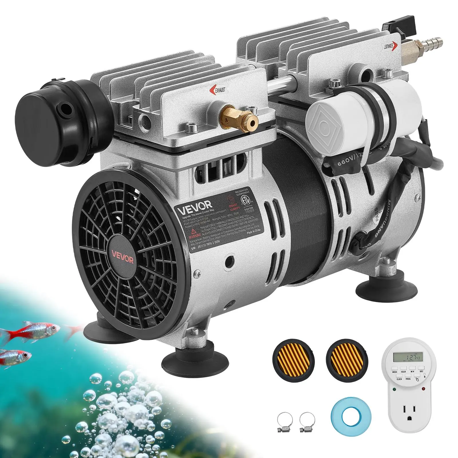 【SummerFinds】VEVOR Pond Aerator,5.2CFM 3/4 HP Air Compressor, Lake Aerator for Ponds up to 3 Acres, Overheat Protection & Anti-Backflow Valve, 550W Powerful Motor, Pond Aeration Pump for Water Oxygen Circulation