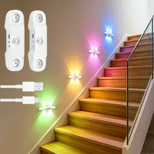 【2-PACK Smart LED Night Light with Motion Sensor】Rechargeable RGB Gradient Ambient Lighting, Dimmable Wall Lamp, Magnetic & Stick-On Design Lamp for Bedroom, Stairs, Hallway & Entryway, USB Convenient Charging