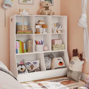 HOOBRO 8 Cubicles Toy Storage Cabinet, 39.4" Kids Bookshelf, Kids Toy Organizer, Bookcase Footboard for Kids, for Playroom, Bedroom, Nursery, School #SummerVibes