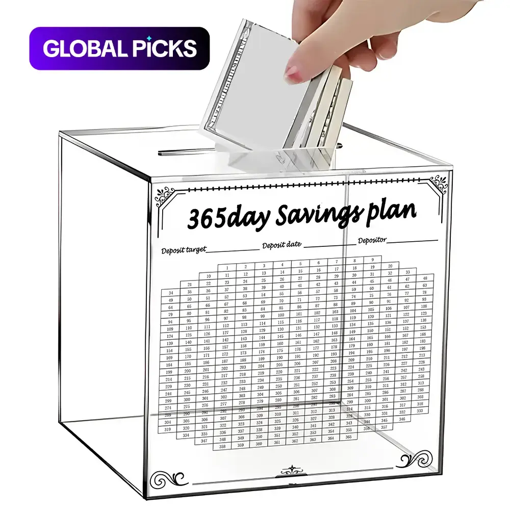 365 Days Money Saving Challenge Box, Large Capacity Clear Acrylic Coin Jar, Coin Storage, Unbreakable Cash Savings Piggy Bank for Adults #GLOBAL PICKS