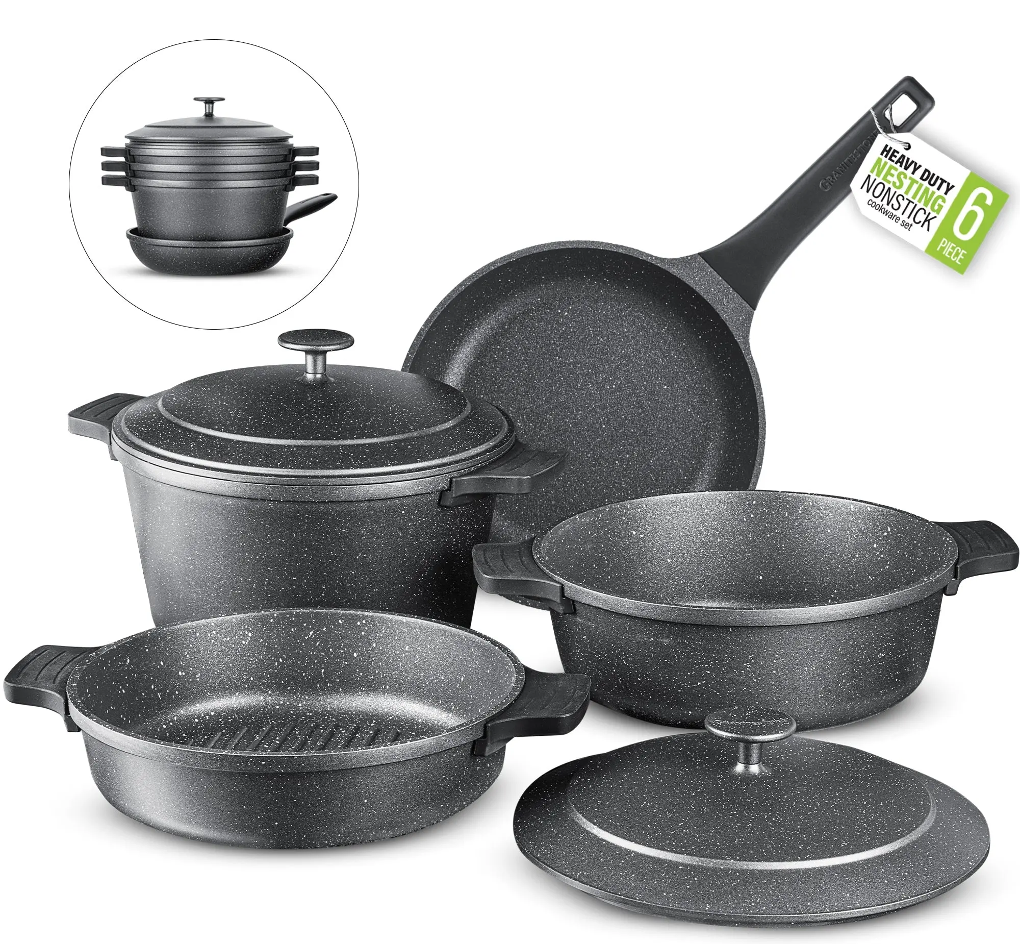 Granitestone 6-Piece Nesting Cookware Set pots pans Granitestone 6-Piece Nesting Cookware Set pots pans
