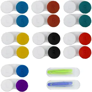 14 pack contact lens case box with 2 PCs portable contact lens stick tool case set, mini contact lens case, colorful bulk box holder container, contact lens case set Storage Daily