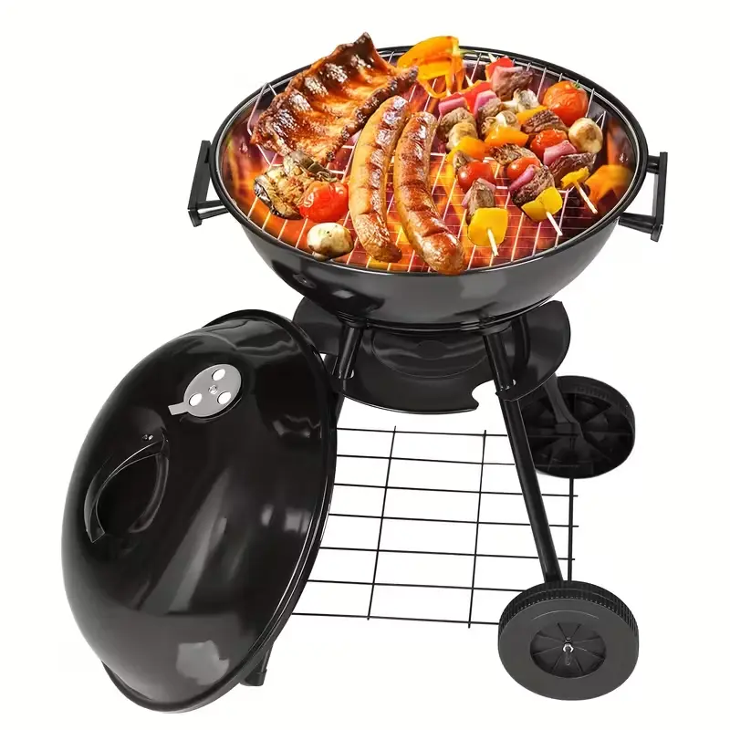 17-inch Charcoal Grill, Outdoor Barbecue Kettle Grill, Spacious Cooking Space, Cost-effective Portable Grill, Ideal for Outdoor BBQ Parties, Camping and Small Terraces, Black