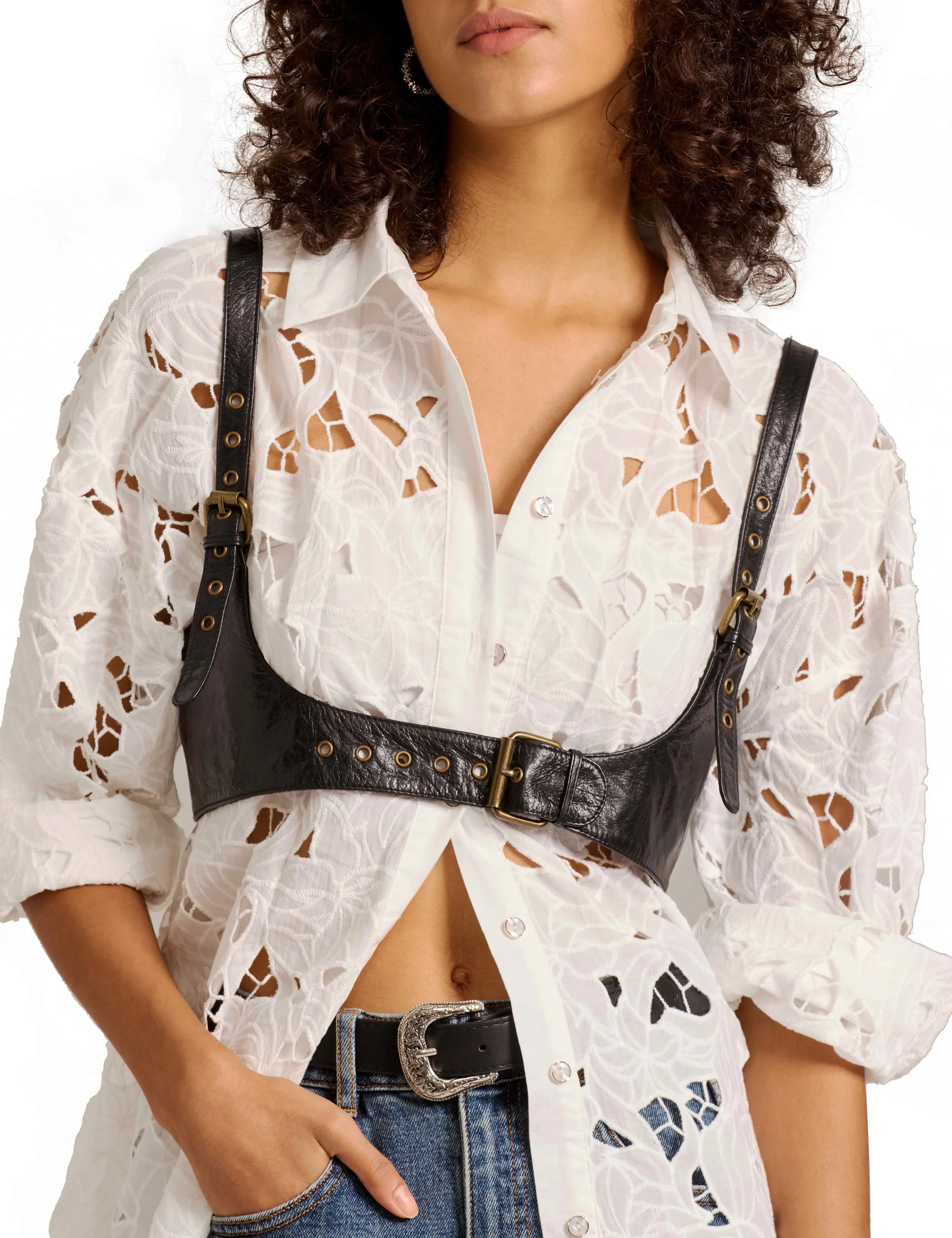 LyzerMia Women's Genuine Leather Waistband Harness - Trendy Exquisite Belt, Steampunk Accessory, Dramatic Style Fashion Belt, Underbust Corset, Fashion Belts