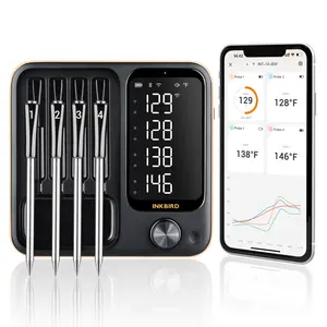 INKBIRD Meat Thermometer, WiFi & Bluetooth Wireless, 4 Probes, Stainless Steel, IP67 Waterproof, 25-Hour Battery, Ideal for Barbecue & Frying, Holiday Gifts-tiktokshopstockup summervibes