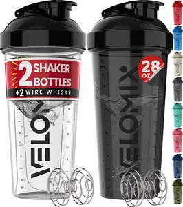 VELOMIX 2-Pack 28oz Large Size Leak-Proof Sports Drinking Bottle with 2 Wire Whisks, Leak Proof Tumbler for Protein Mixes, Gym Use