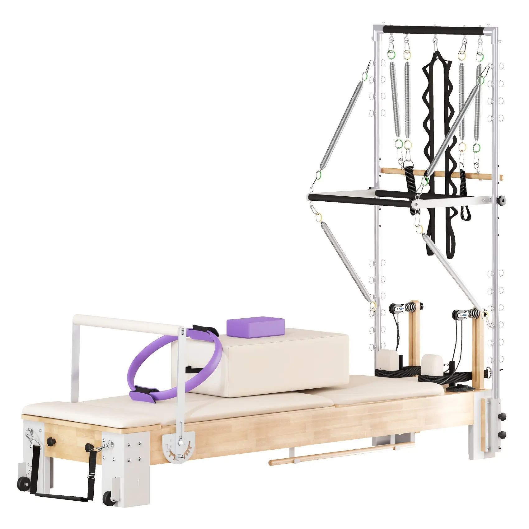 Pilates Reformer Machine, Wooden Reformer Pilates Machine For Home Gym And Studio, Includes Sitting Box, Jumpboard