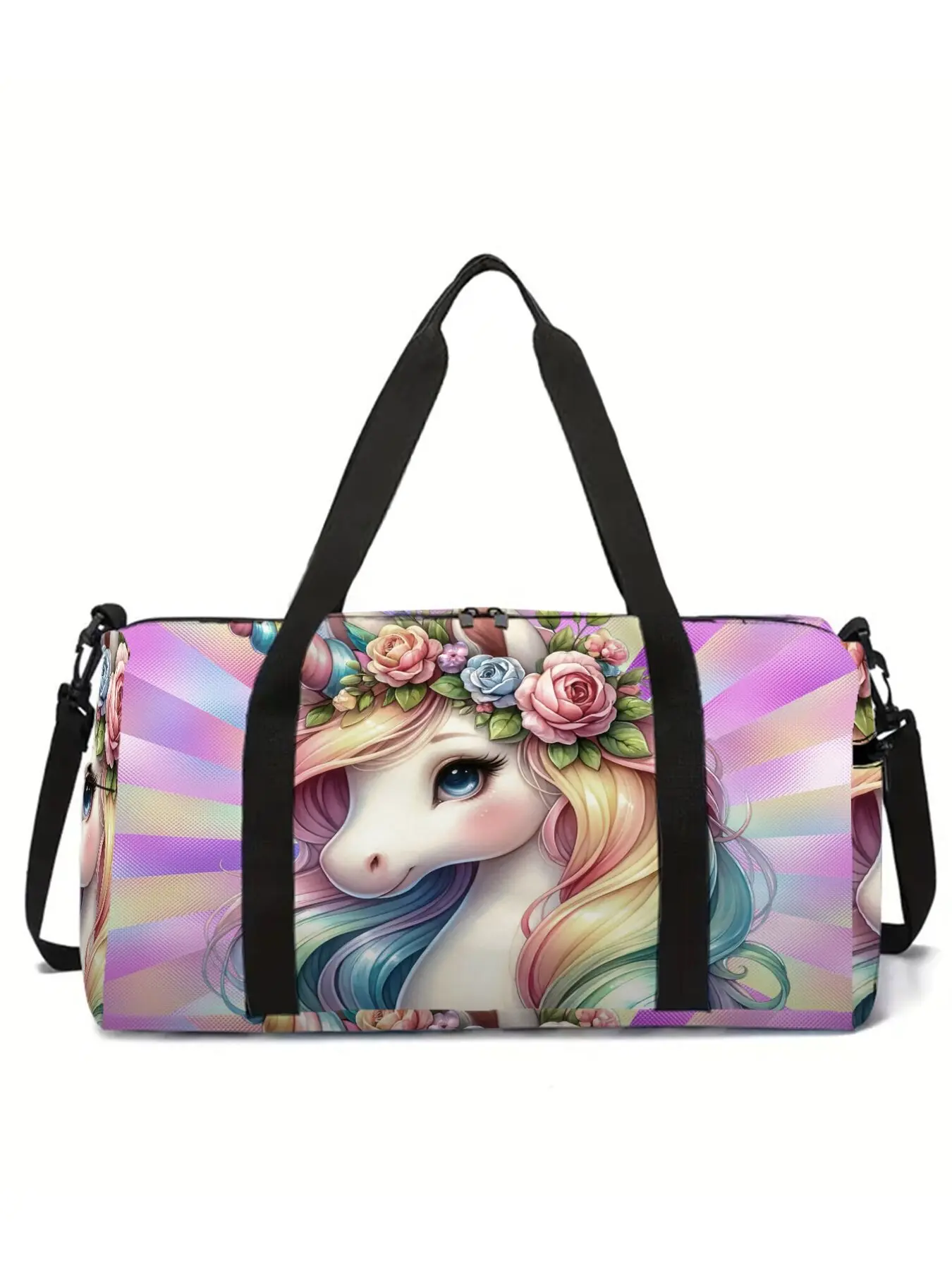 Large-capacity travel luggage bag with unicorn and pony pattern print, portable hand-held storage bag, Multifunctional Travel Bag, Travel Duffle Bags