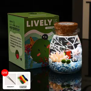 Live Aquarium Plant Decor - Glowing 3.5" Marimo Micro-Landscape, Self-Sustaining Ecosystem, Low Maintenance Habitat for Serene Desktop Space (Includes LIVELY Moss Ball Pet)