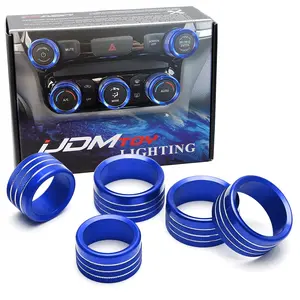 iJDMTOY 5pc Sports Blue Aluminum Air Conditioner Climate Control/Stereo Volume Tune Ring Covers For 2019-up Dodge RAM 1500 2500 3500
