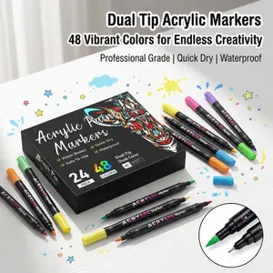 Acrylic Paint Markers,Dual tips Dual Color Acrylic Paint Pens for Rock Painting, Canvas, Wood, Glass, Ceramic, Fabric, Plastic, Egg & Scrapbook. Soft Brush Tips Paint Pens and Paint Markers, Colorful Marker Set